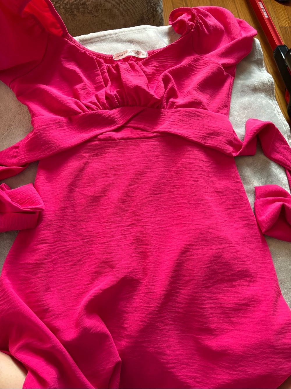 Altar'd State Vibrant Hot Pink Puff-Sleeve Dress